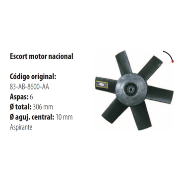 Paletas Escort 1988-1993 con A / A 6 Palas 10 mm 3082
