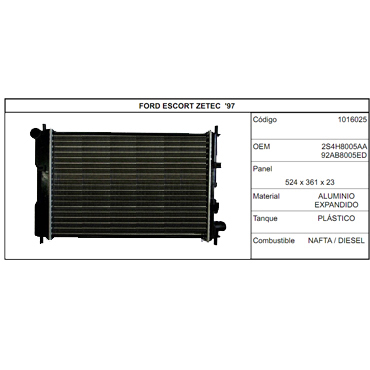 Radiadores Escort Desde 1997 Zetec / Endura 304X500X34 Al Mecanico