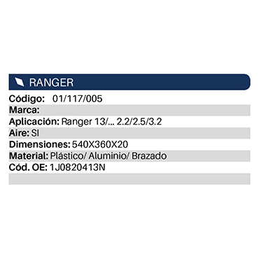 Condensadores Ranger 13 / 2.2 2.5 3.2 620X516X12