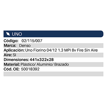 Radiadores Uno Fire / Fiorino 2004-2012 1.0 1.3 Mpi 8 V con Deposito 441X322X28 Aletado