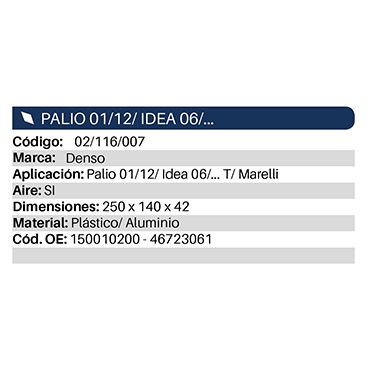 Radiadores de Calefacción Idea Desde 2006 Palio 2001-2017 / Adventure Desde 2004 Weekend Desde 2001 Siena 2001-2011 Strada 04