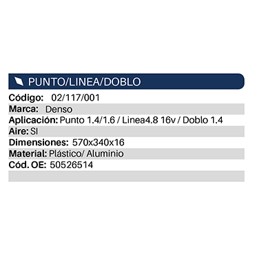 Condensadores Punto 1.4 1.6 Linea 1.8 16 V Doblo 1.4 560X333X16