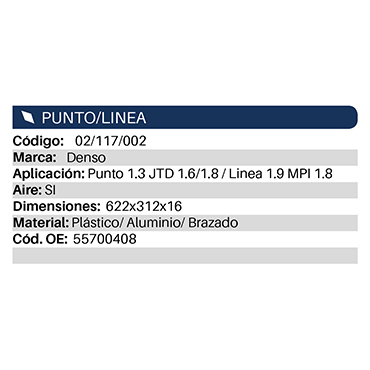 Condensadores Punto 1.3 Jtd 1.6 1.8 / Linea 1.9 Mpi 1.8 622X298X16