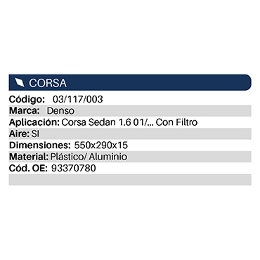 Condensadores Corsa Sedan 1.6 Desde 2001 con Filtro 530X274X16 Brazado