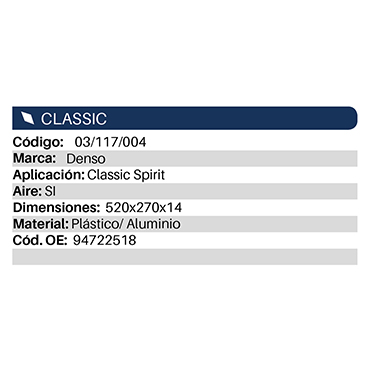 Condensadores Classic Spirit 1.4 510X264X16 Brazado