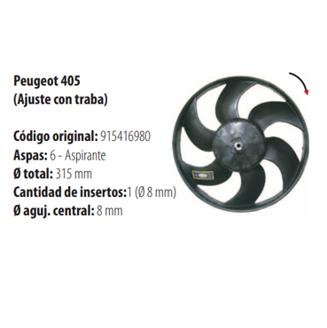 Paletas 405 con 6 Aspas Curvas 1920