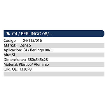 Radiadores C4 / Berlingo 08 / 380X545X28 Brazado