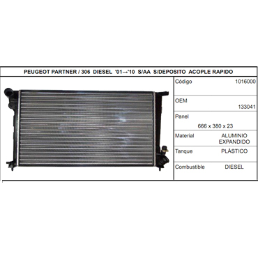 Radiadores Partner / Berlingo / 306 Xsara 1999-2010 sin Dep.ac Rapido 675X378X34 Aletado