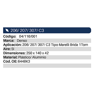 Radiadores de Calefacción 206 / 207 / 307 / C3 T / Marelli Brida 1 Tornillo 250X140X30