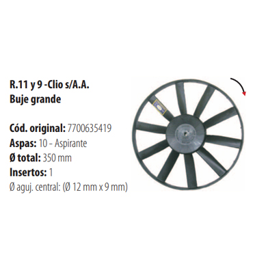Paletas Renault 9 / 11 con Aire Acond / Clio sin Aire Acond 3050
